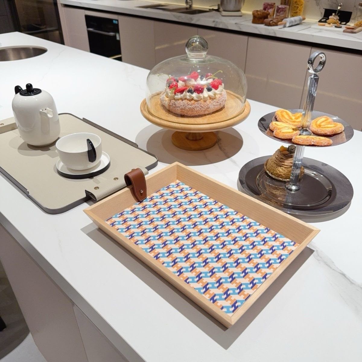 Hermes Marquetry Wood Tray