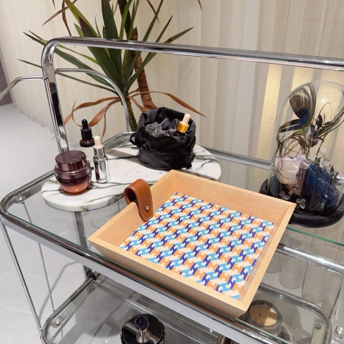 Hermes Marquetry Wood Tray