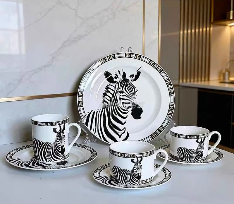 Dolce & Gabbana Coffee Set Luxury Zebra Print Fine Bone