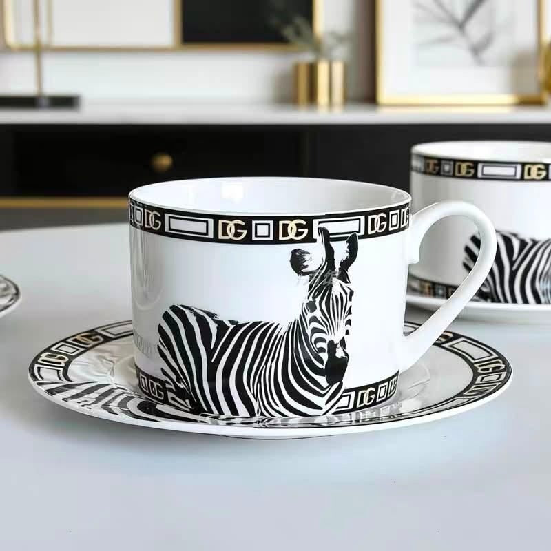 Dolce & Gabbana Coffee Set Luxury Zebra Print Fine Bone