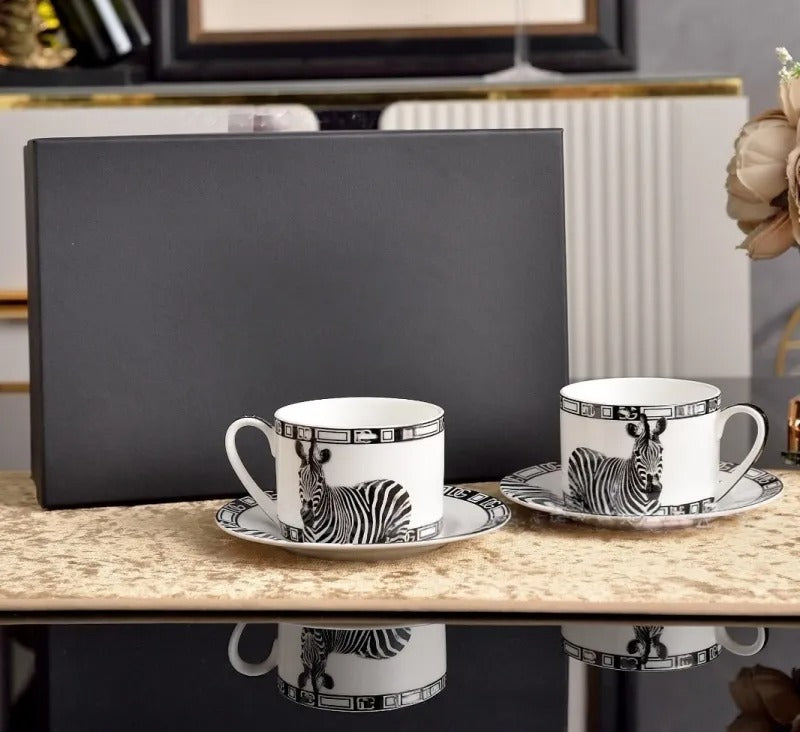 Dolce & Gabbana Coffee Set Luxury Zebra Print Fine Bone