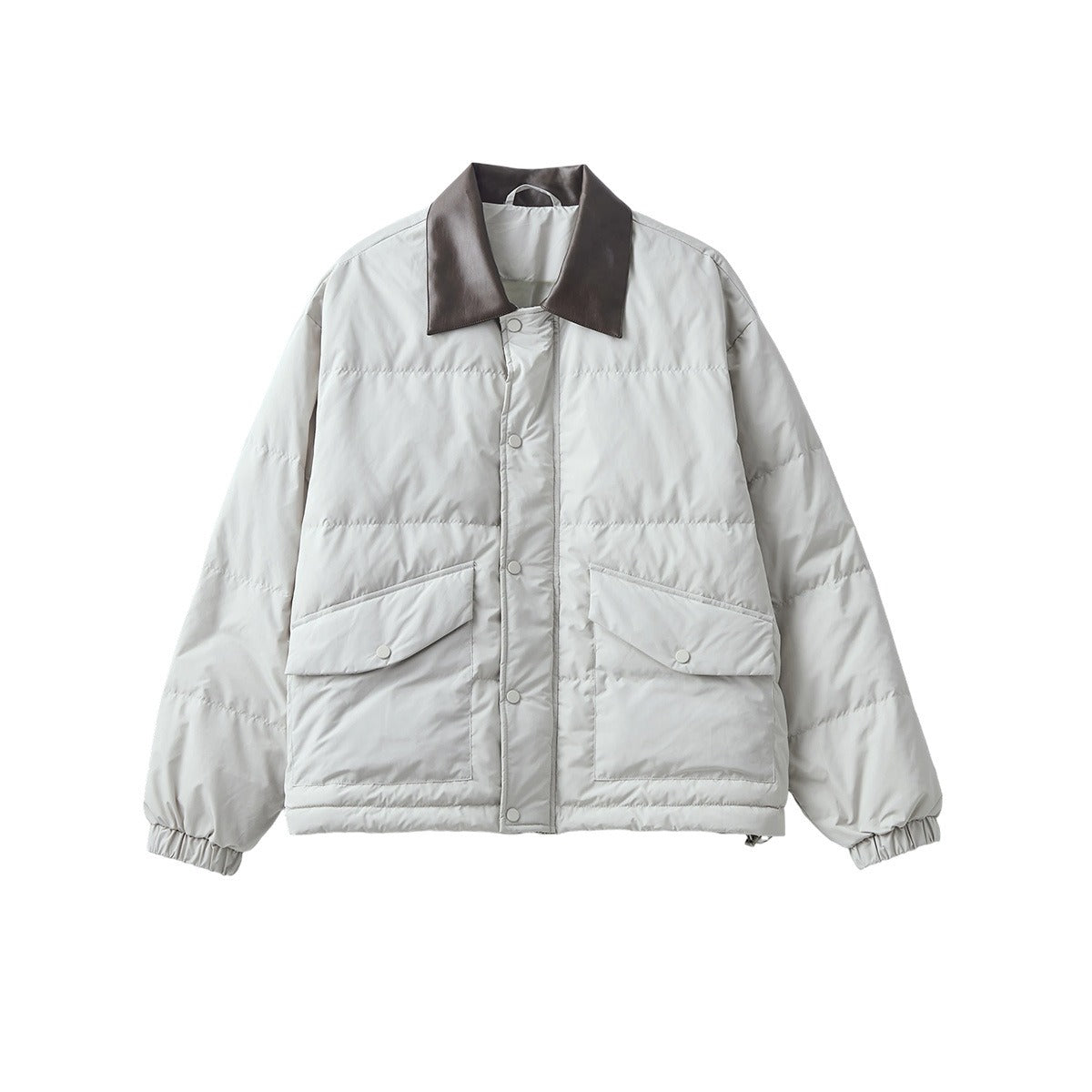 Men's Loose Lightweight White Duck Down Jacket with Contrast Collar