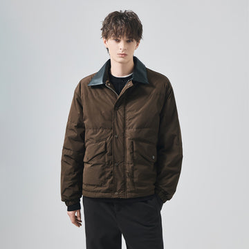 Men's Loose Lightweight White Duck Down Jacket with Contrast Collar