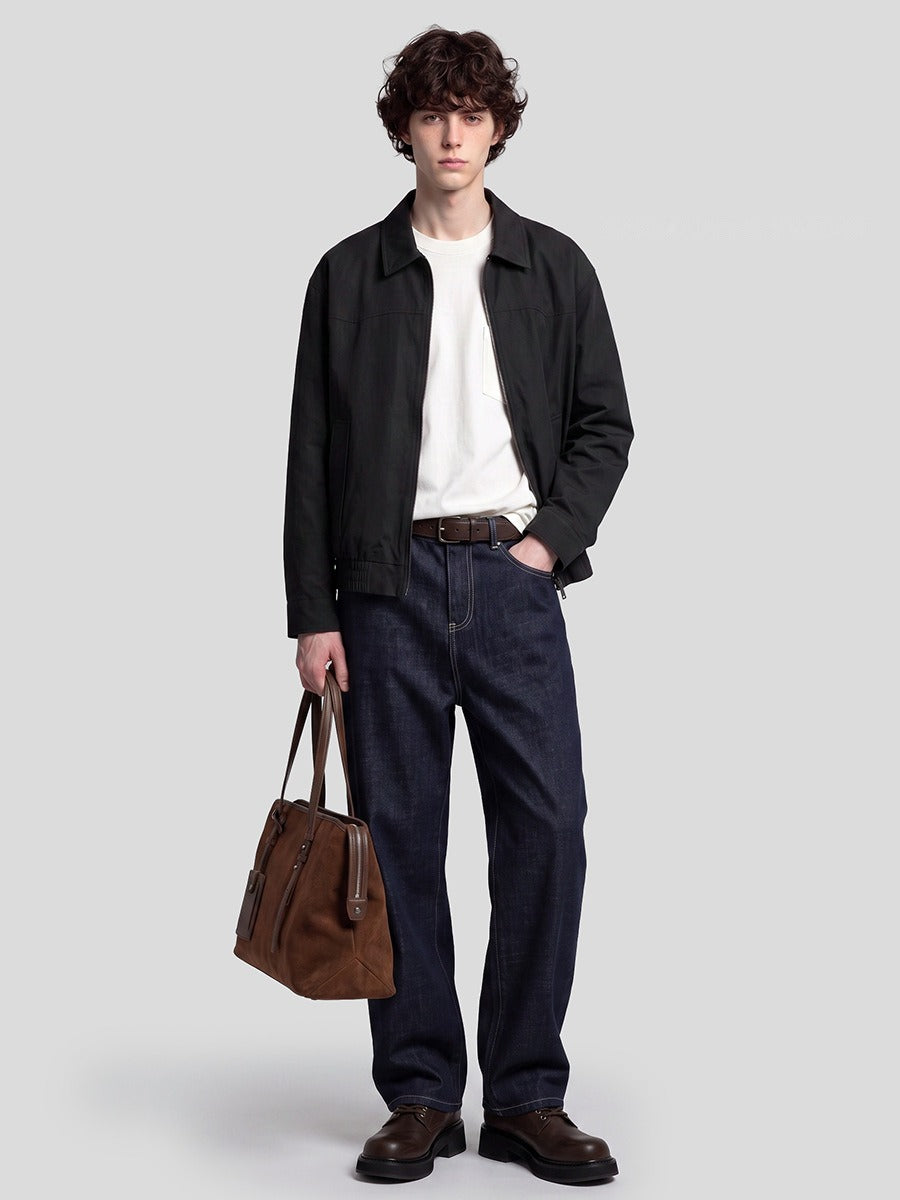 Men's Loose Cotton-Linen Zip-Up Jacket with Collar