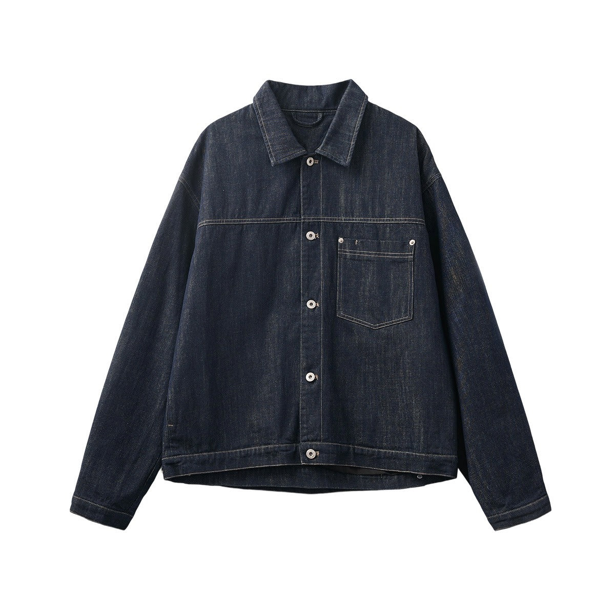 Men's Loose Denim Jacket with Chest Pocket
