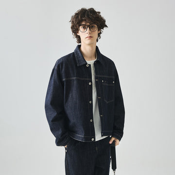 Men's Loose Denim Jacket with Chest Pocket