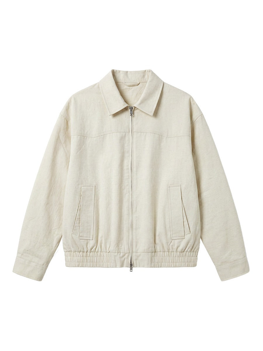Men's Loose Cotton-Linen Zip-Up Jacket with Collar
