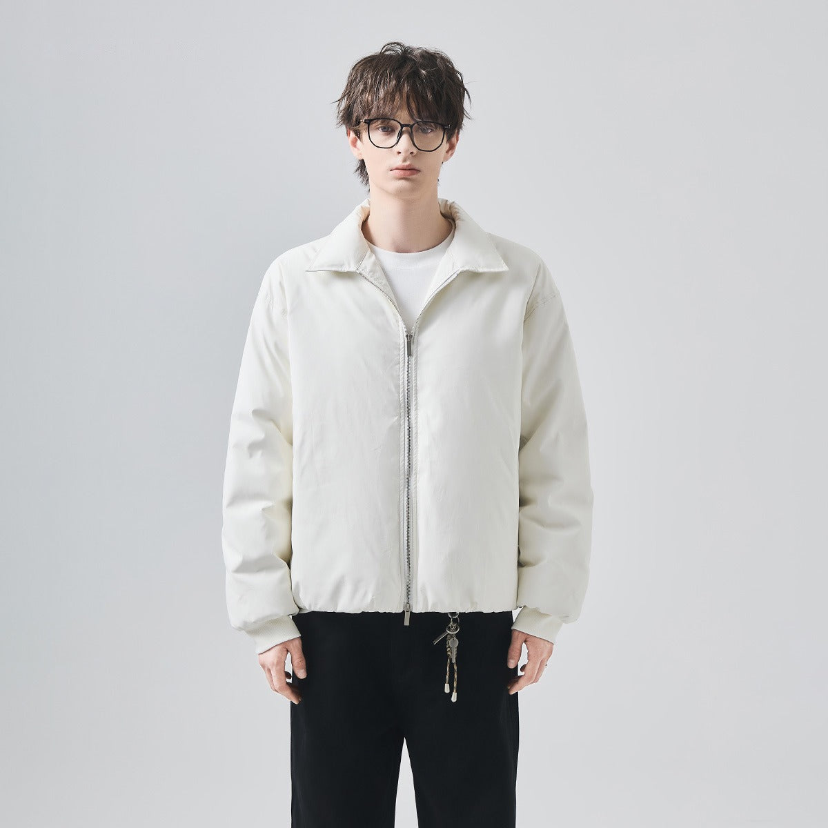 Men's Loose Lightweight White Duck Down Zip-Up Jacket
