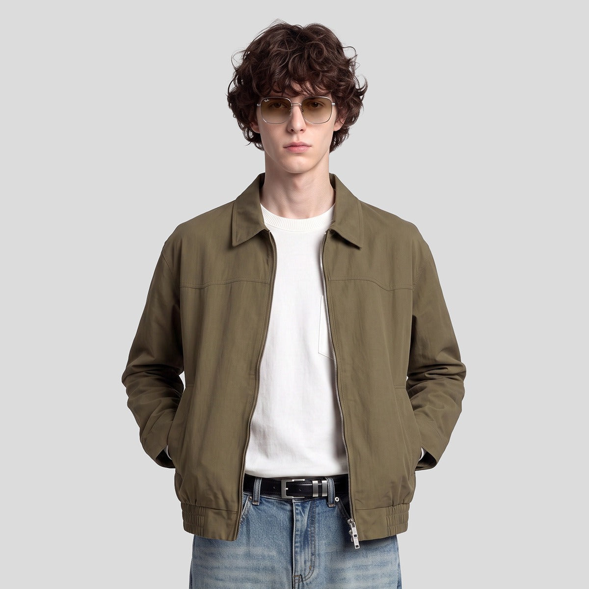 Men's Loose Cotton-Linen Zip-Up Jacket with Collar