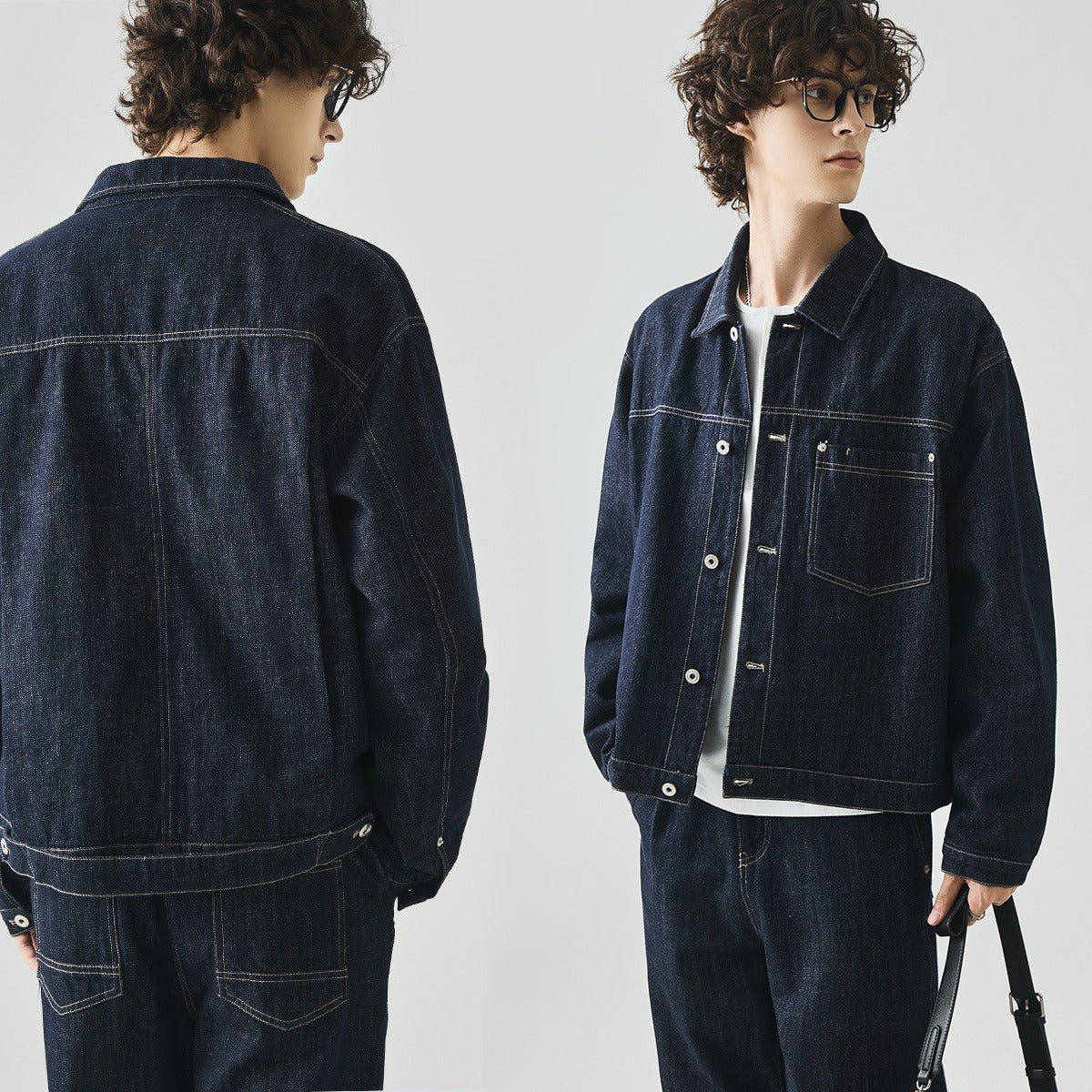 Men's Loose Denim Jacket with Chest Pocket