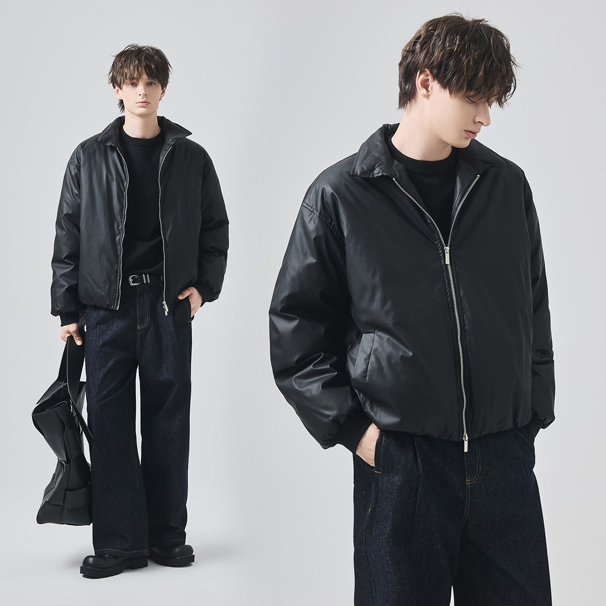 Men's Loose Lightweight White Duck Down Zip-Up Jacket