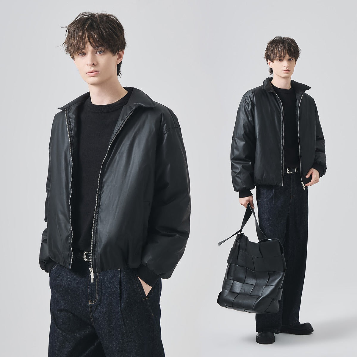 Men's Loose Lightweight White Duck Down Zip-Up Jacket
