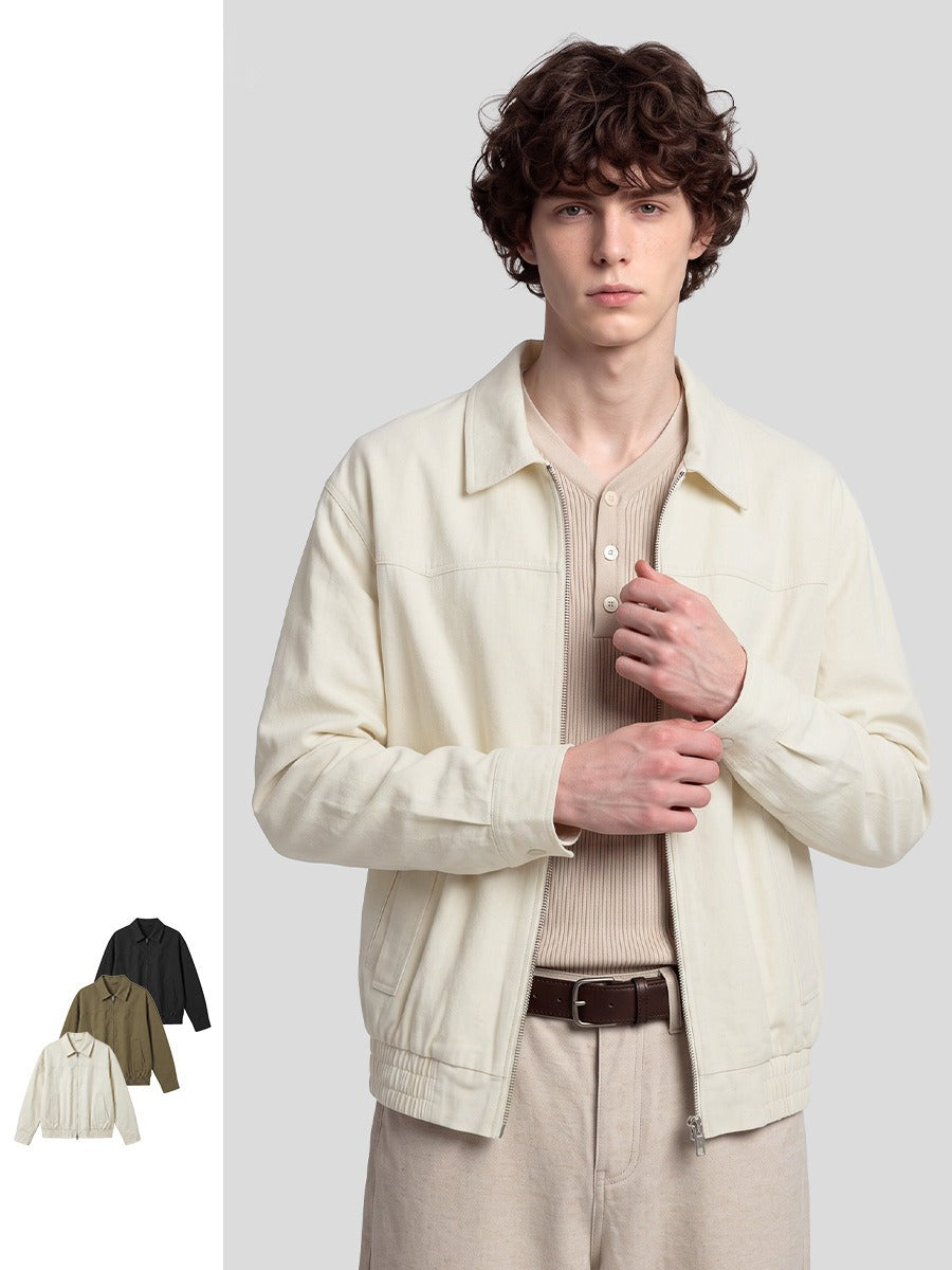 Men's Loose Cotton-Linen Zip-Up Jacket with Collar