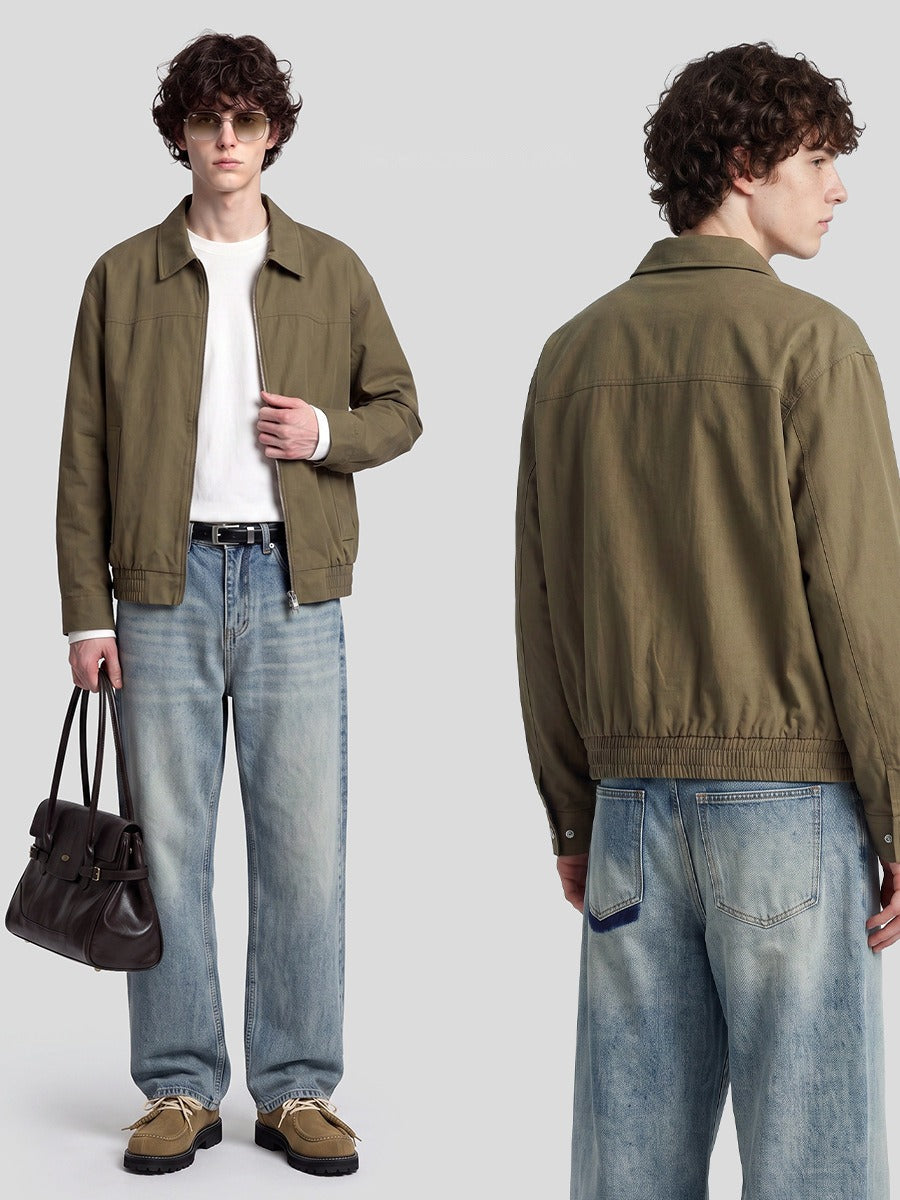 Men's Loose Cotton-Linen Zip-Up Jacket with Collar