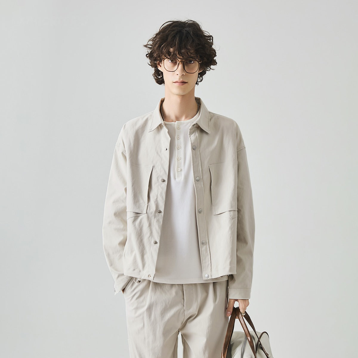 Men's Loose Button-Up Casual Jacket with Lapel Collar