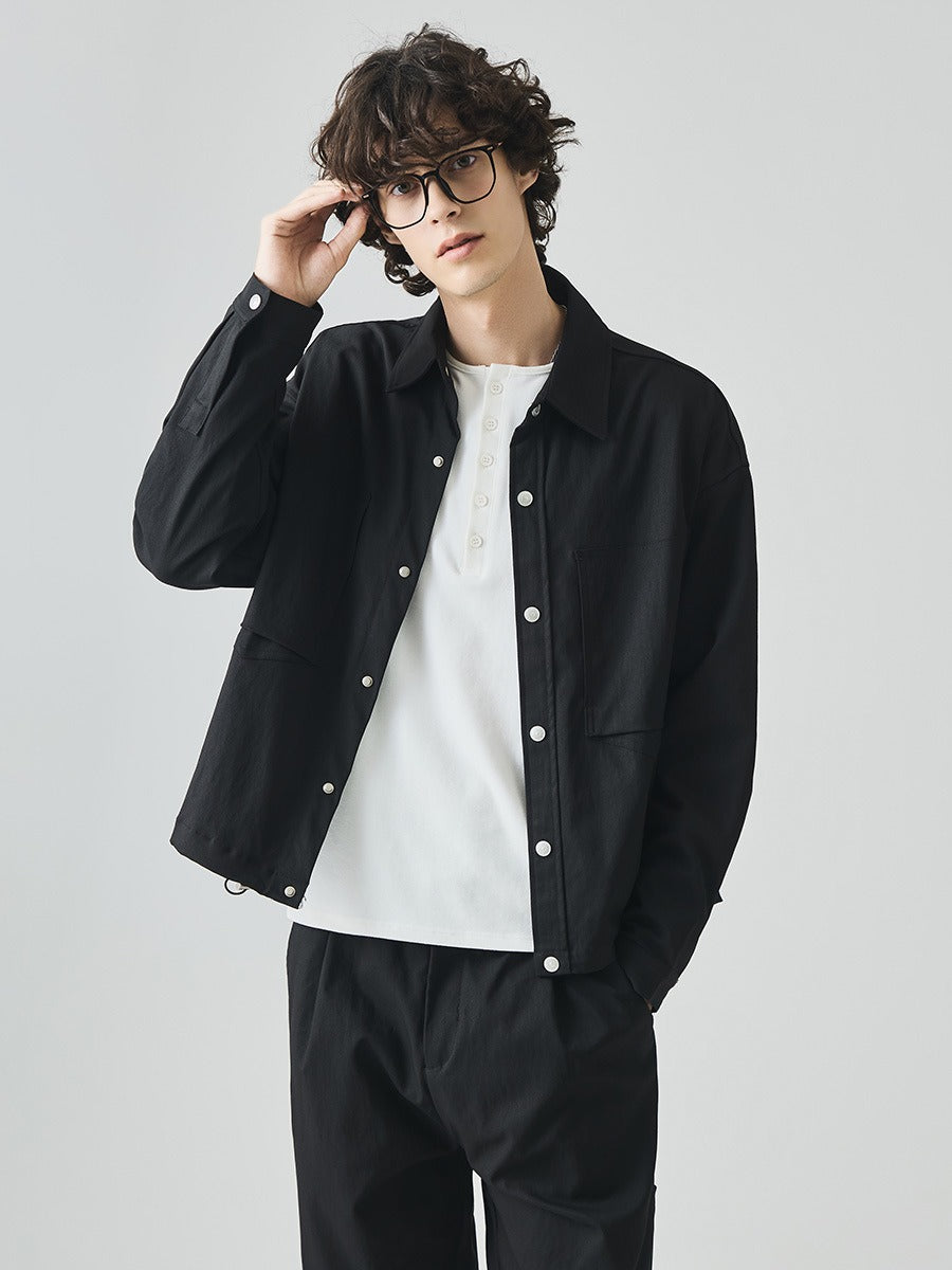 Men's Loose Button-Up Casual Jacket with Lapel Collar