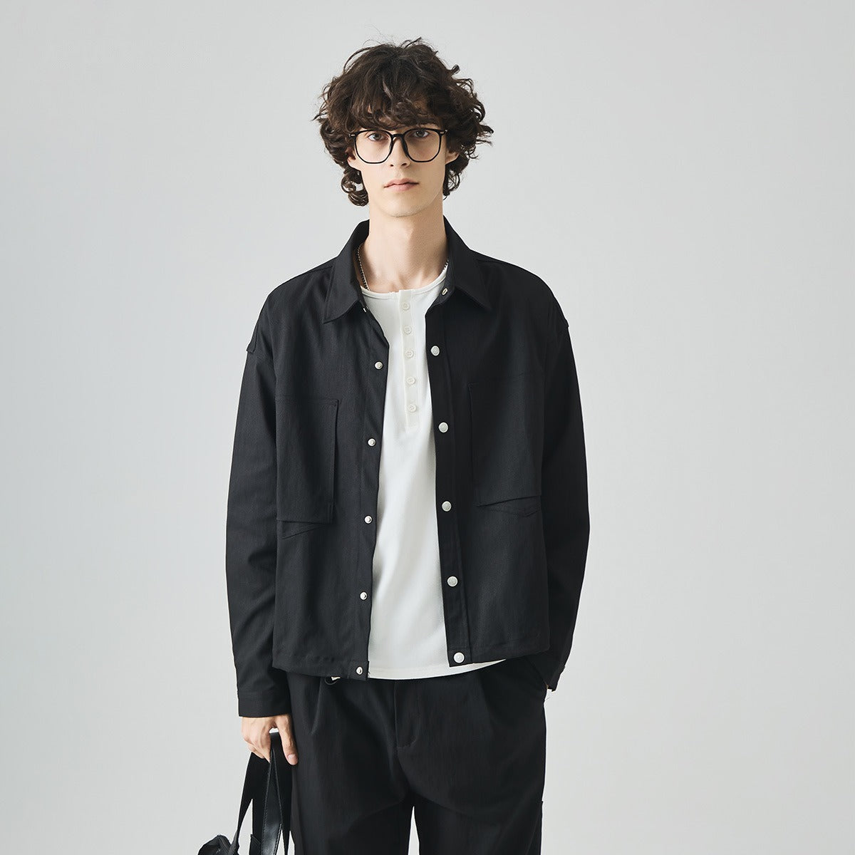 Men's Loose Button-Up Casual Jacket with Lapel Collar