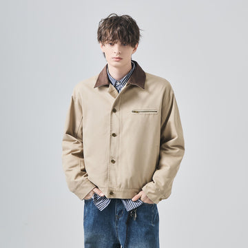 Men's Loose Contrast-Collar Thickened Button-Up Jacket