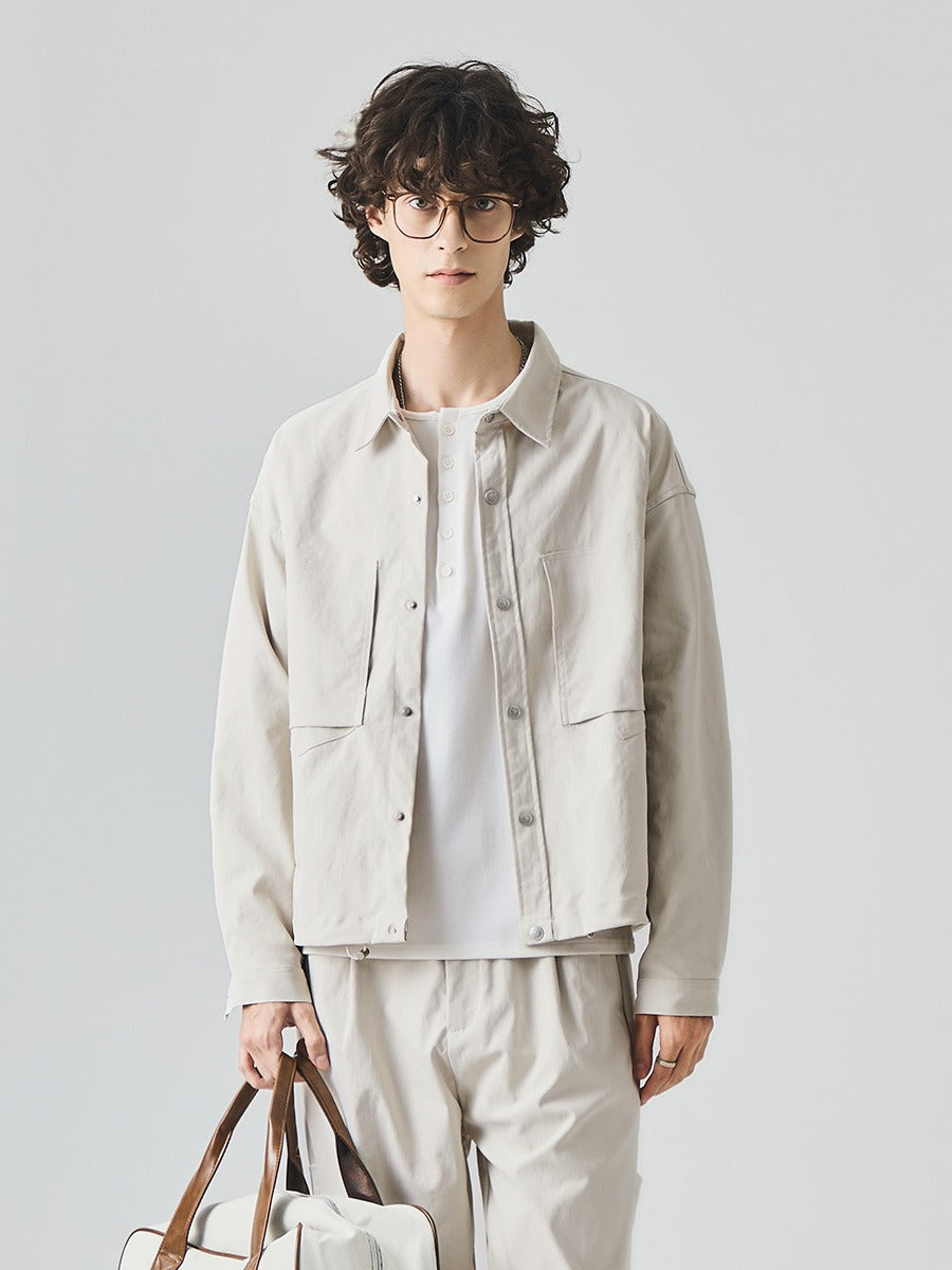 Men's Loose Button-Up Casual Jacket with Lapel Collar