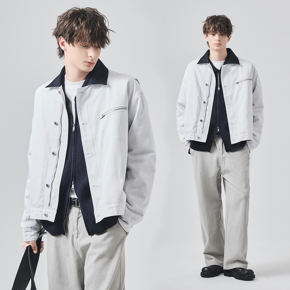 Men's Loose Contrast-Collar Thickened Button-Up Jacket