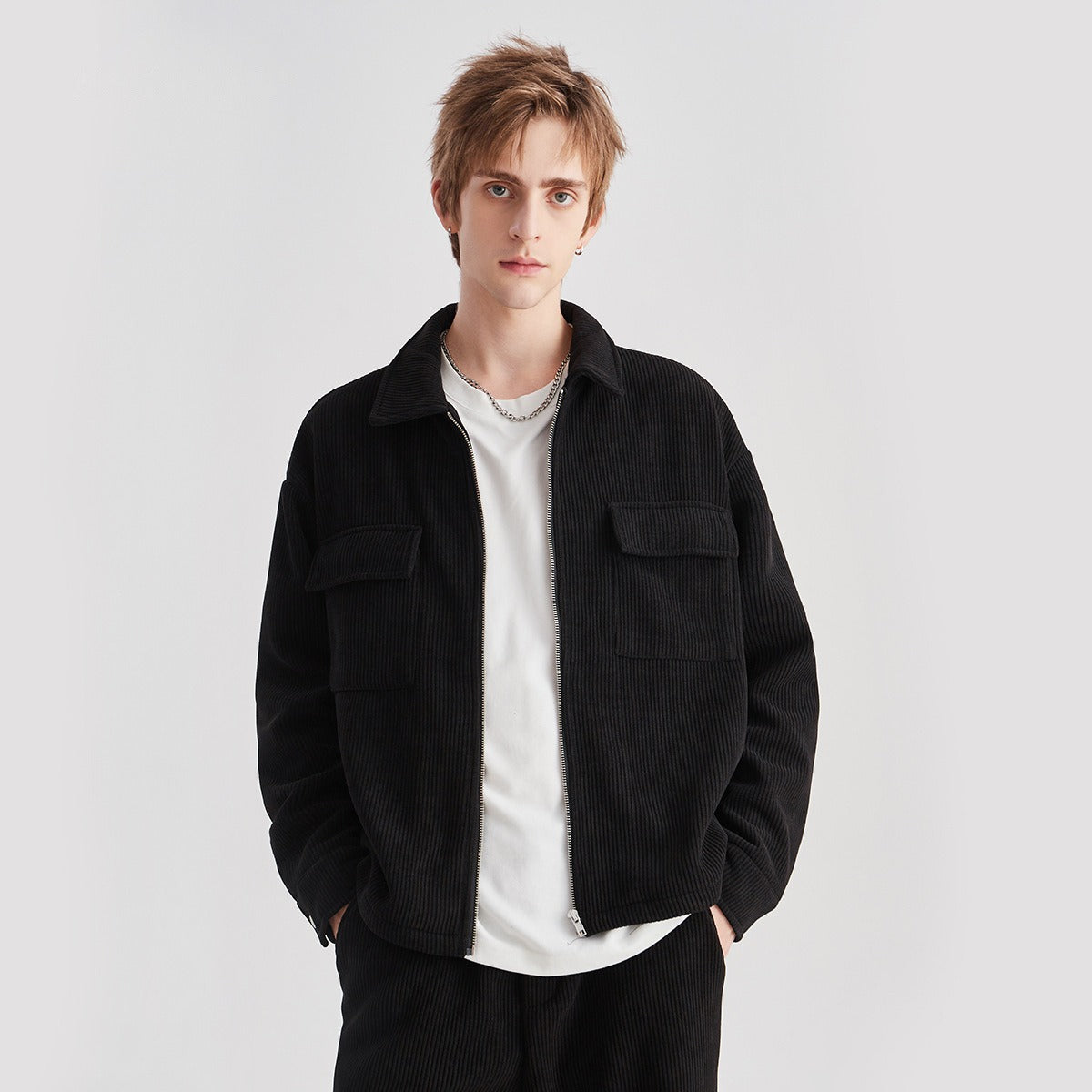 Men's Loose Corduroy Zip-Up Jacket