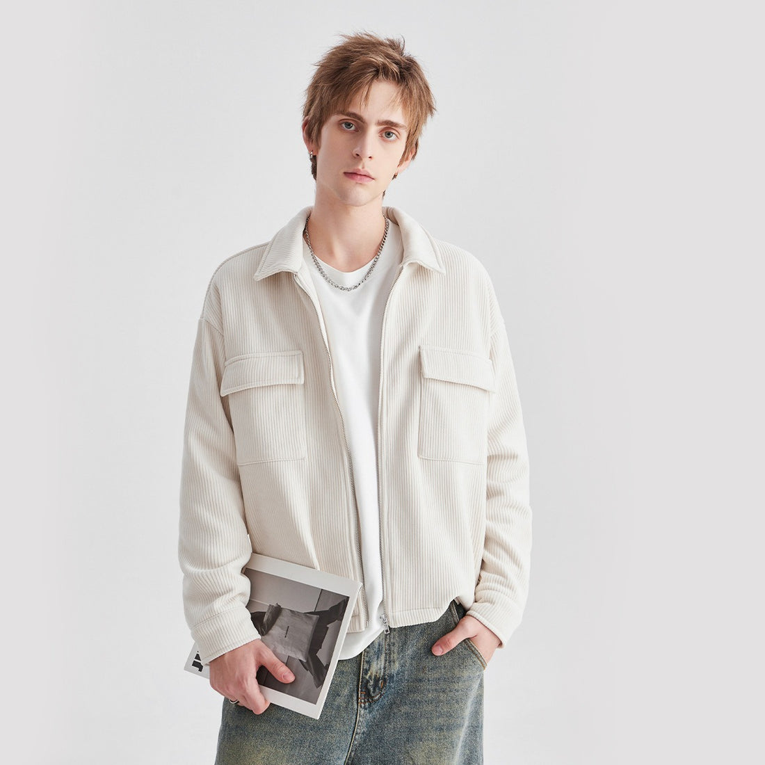 Men's Loose Corduroy Zip-Up Jacket