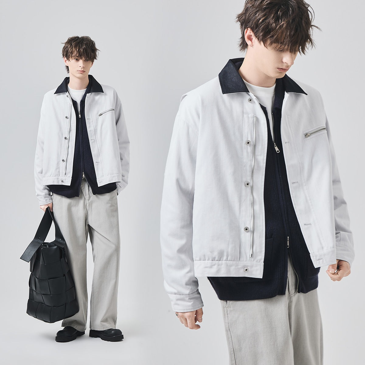 Men's Loose Contrast-Collar Thickened Button-Up Jacket