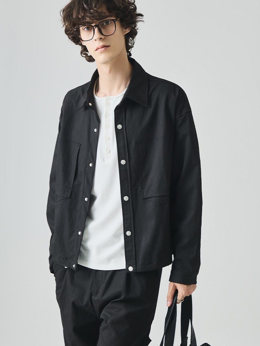 Men's Loose Button-Up Casual Jacket with Lapel Collar