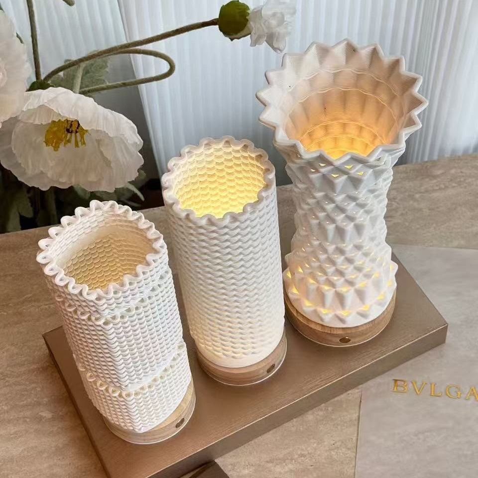 Modern minimalist ins style exquisite design ceramic white geometric pattern decorative desk lamp home desktop ornament