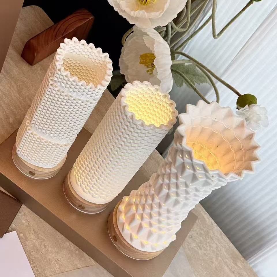 Modern minimalist ins style exquisite design ceramic white geometric pattern decorative desk lamp home desktop ornament