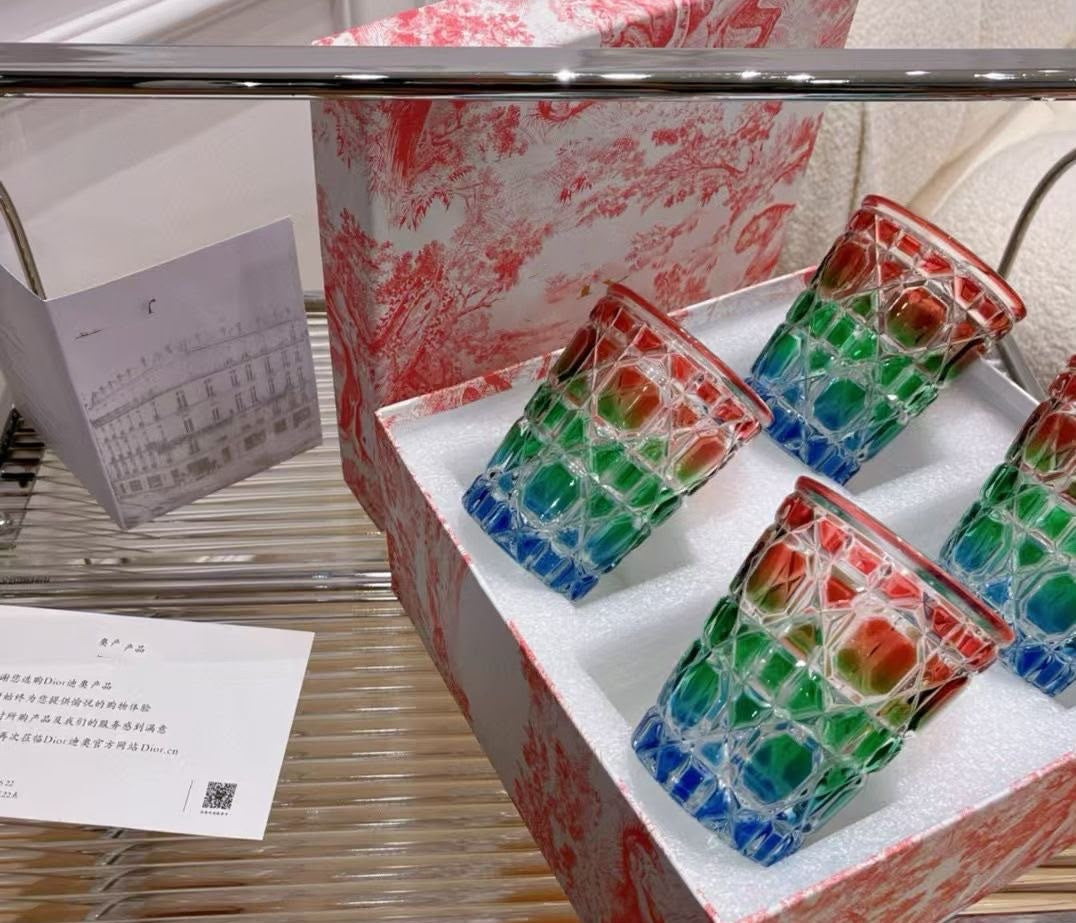 Dior Premium Colored Plaid Crystal Glass Set
