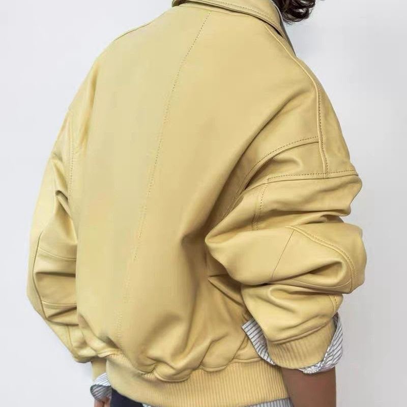 Zara 100% Leather Bomber Jacket