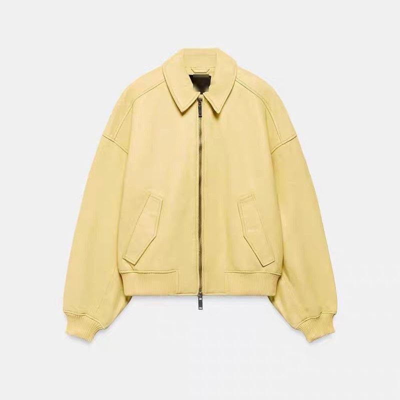 Zara 100% Leather Bomber Jacket