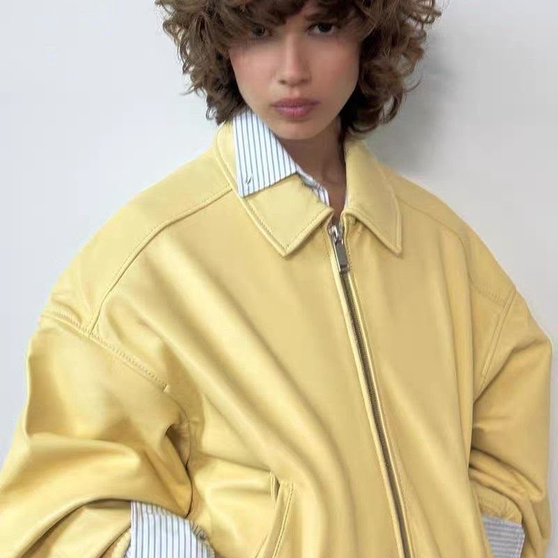 Zara 100% Leather Bomber Jacket