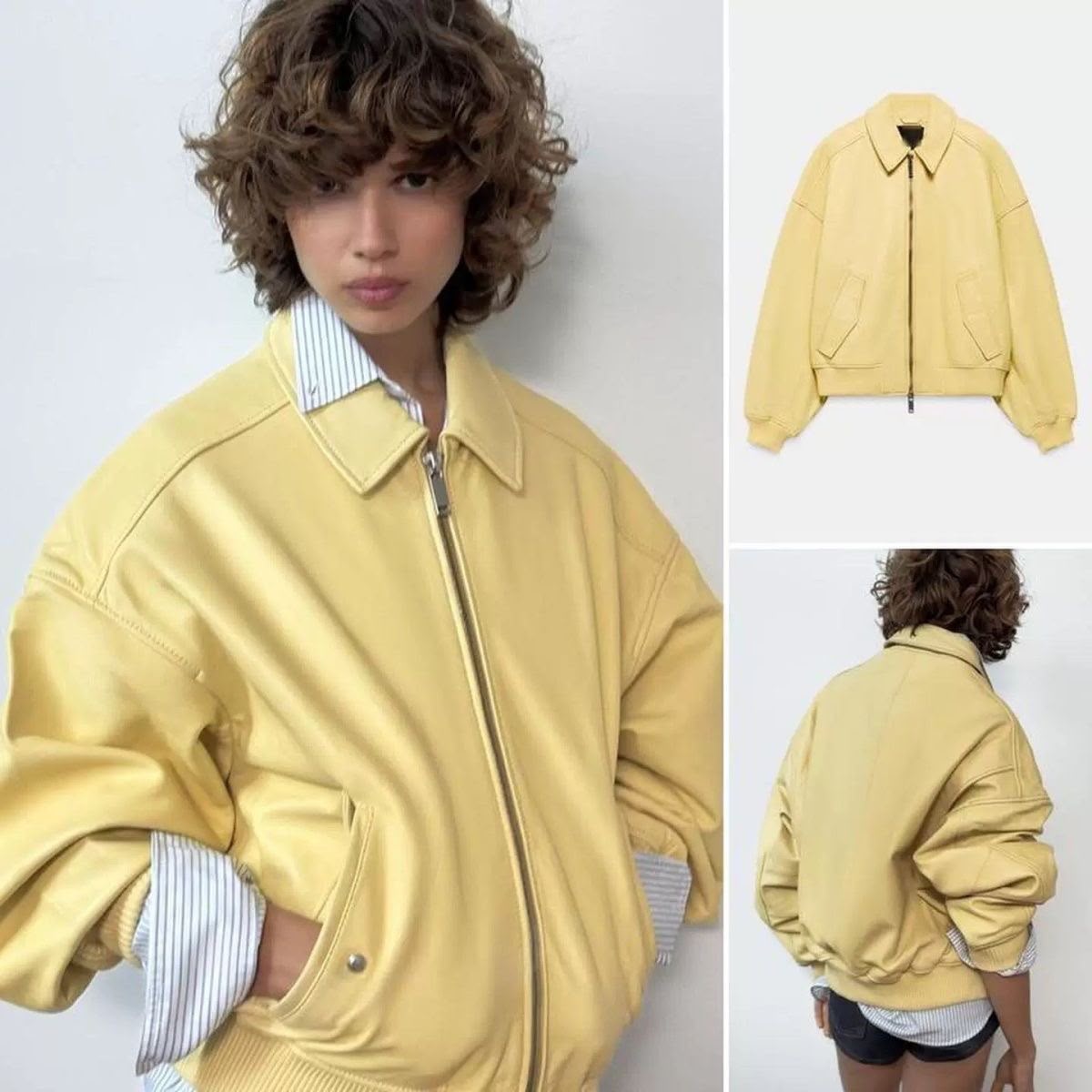Zara 100% Leather Bomber Jacket