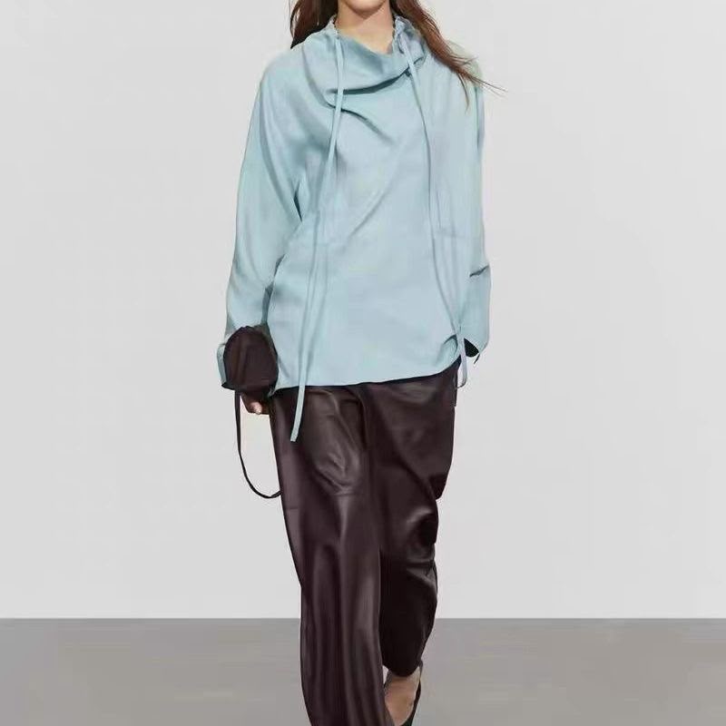 Massimodutti Flowy Blouse With Stand Collar