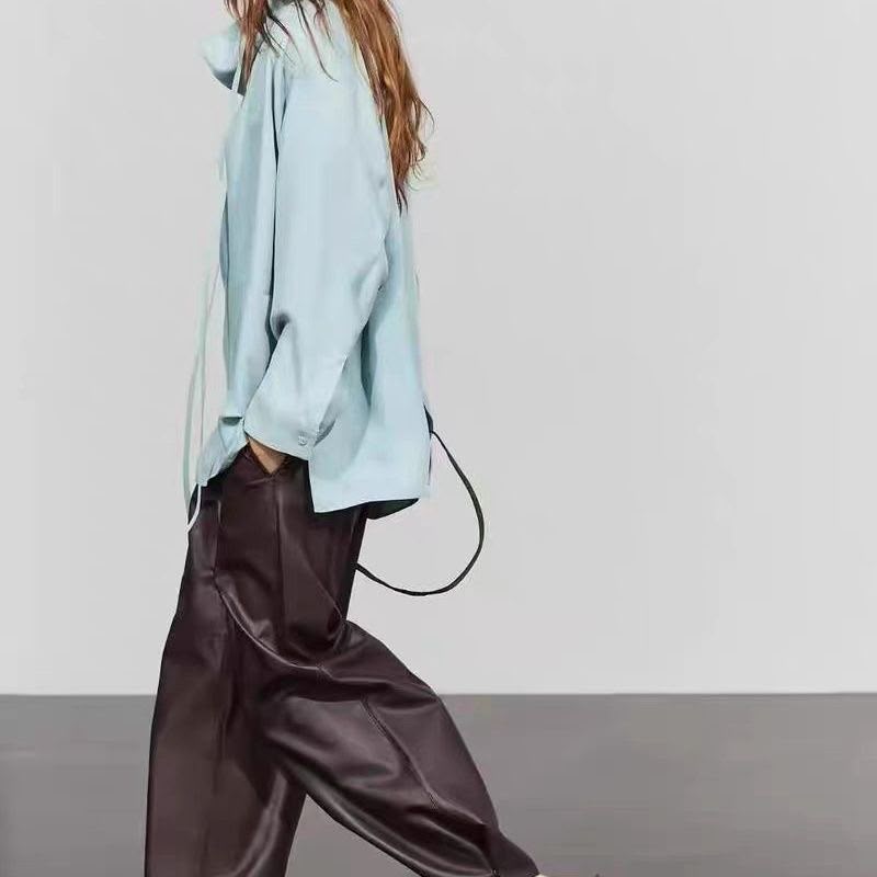 Massimodutti Flowy Blouse With Stand Collar