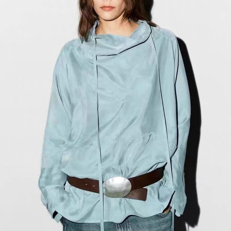 Massimodutti Flowy Blouse With Stand Collar