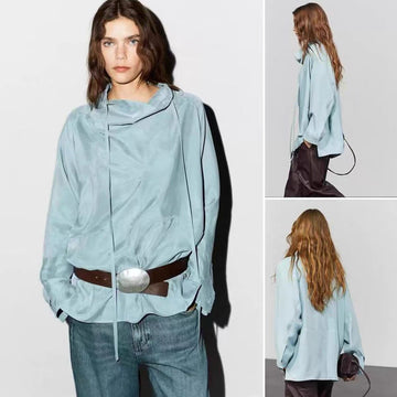 Massimodutti Flowy Blouse With Stand Collar