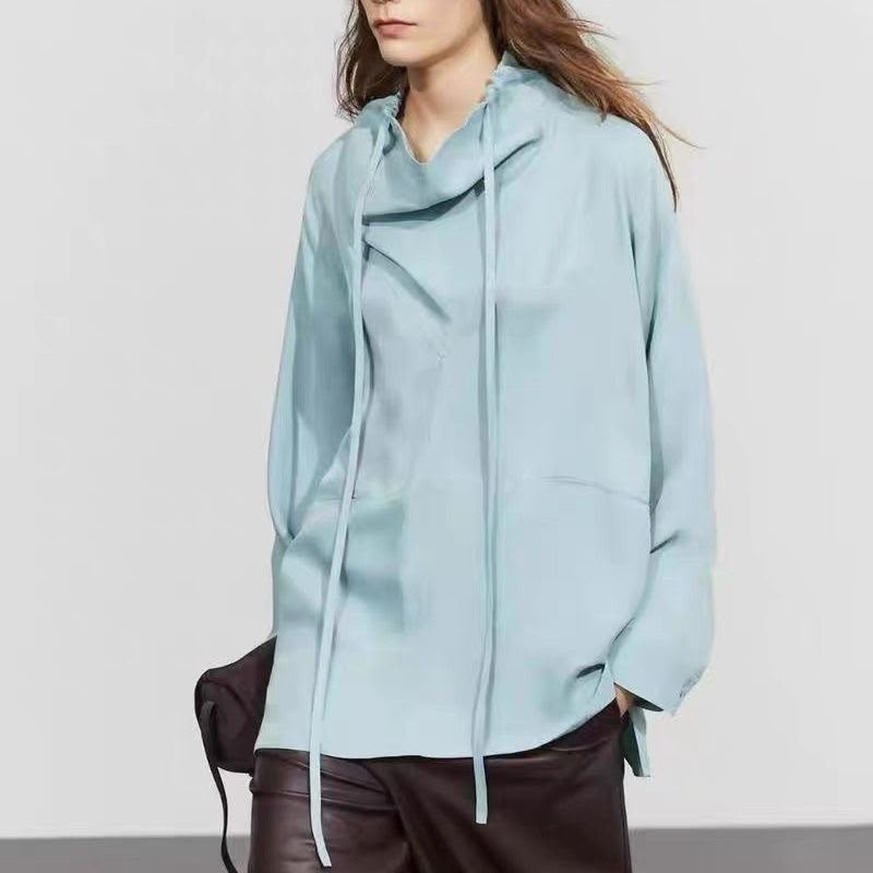 Massimodutti Flowy Blouse With Stand Collar
