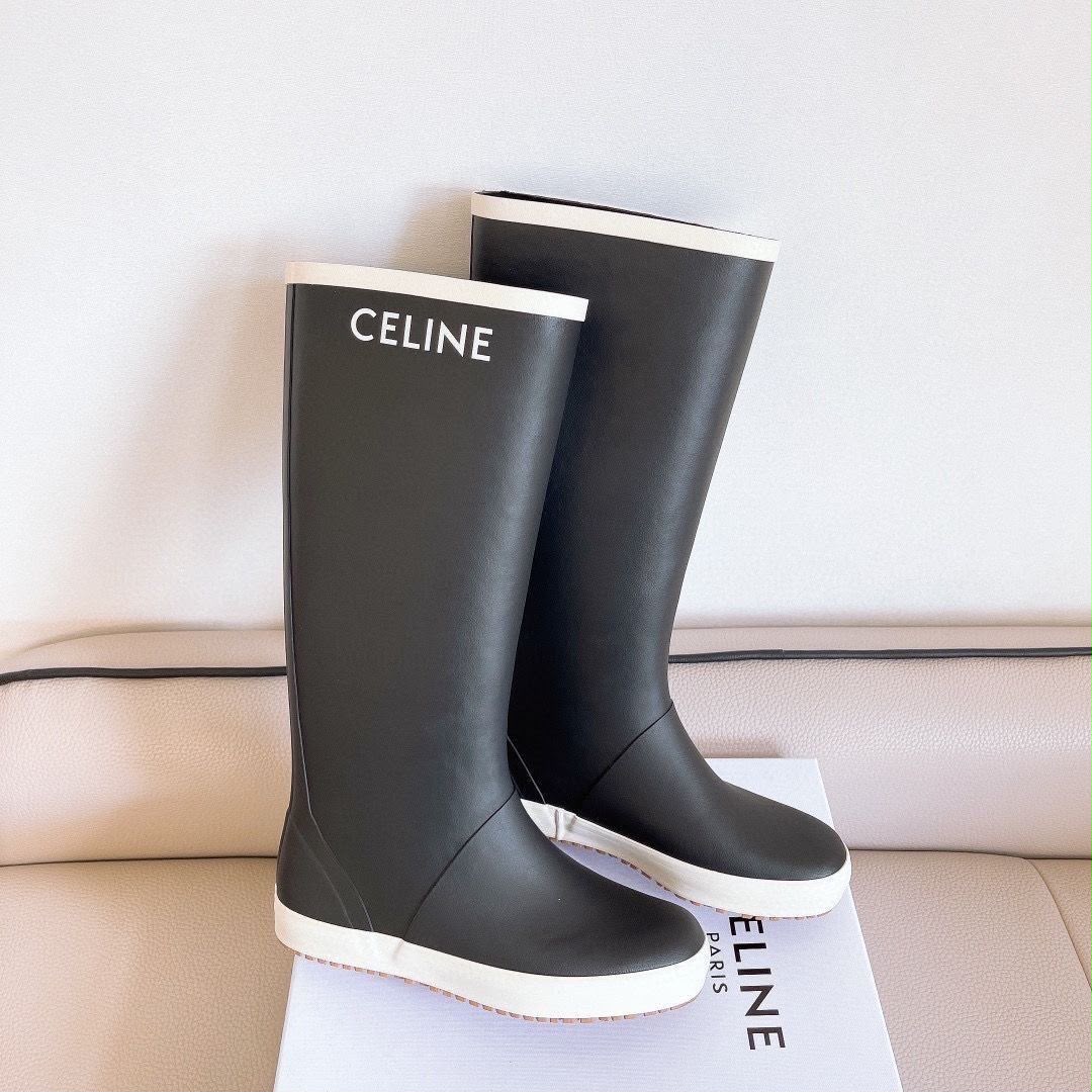 Celine Rubber Rain Boots (tall pull-on wellingtons)