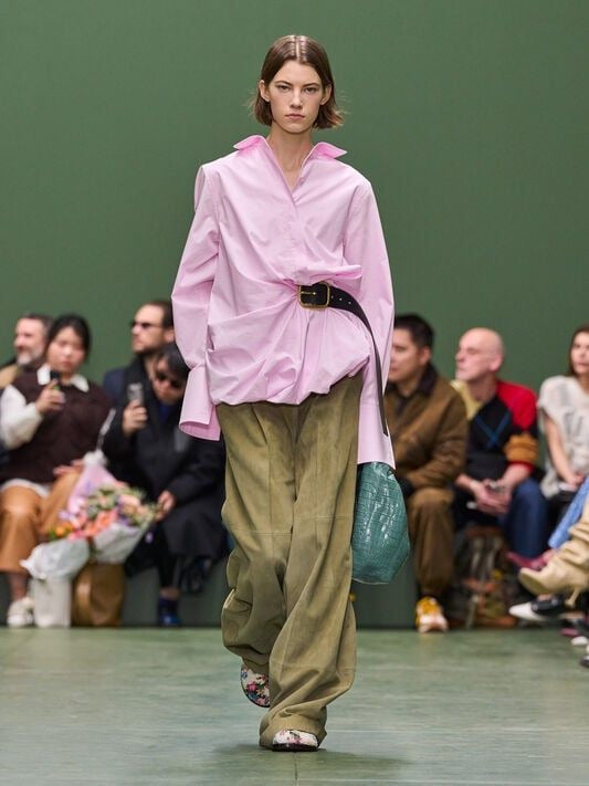 Twisted Front Long-Sleeve Shirt with Belt
