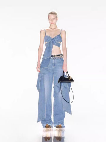 Tie-Front Crop Top and Wide-Leg Trouser Set