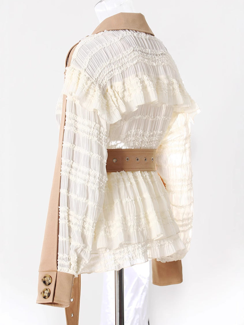 Layered Ruffle Detail Trench Jacket
