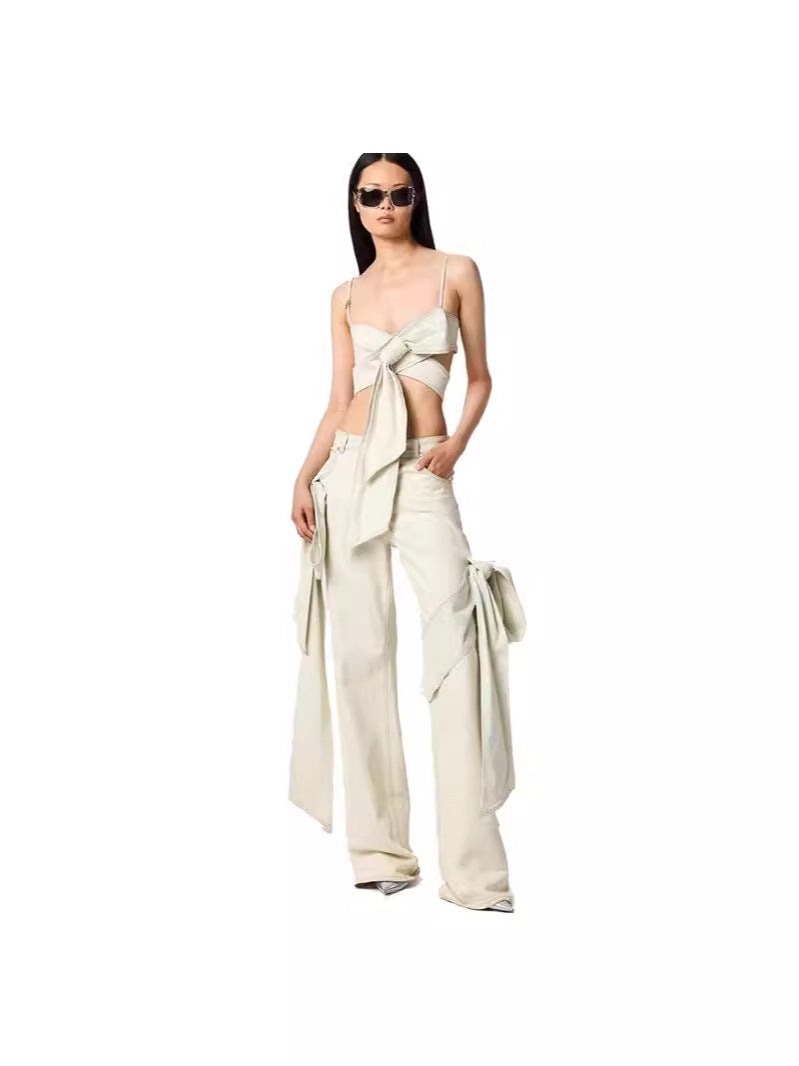 Tie-Front Crop Top and Wide-Leg Pant Set