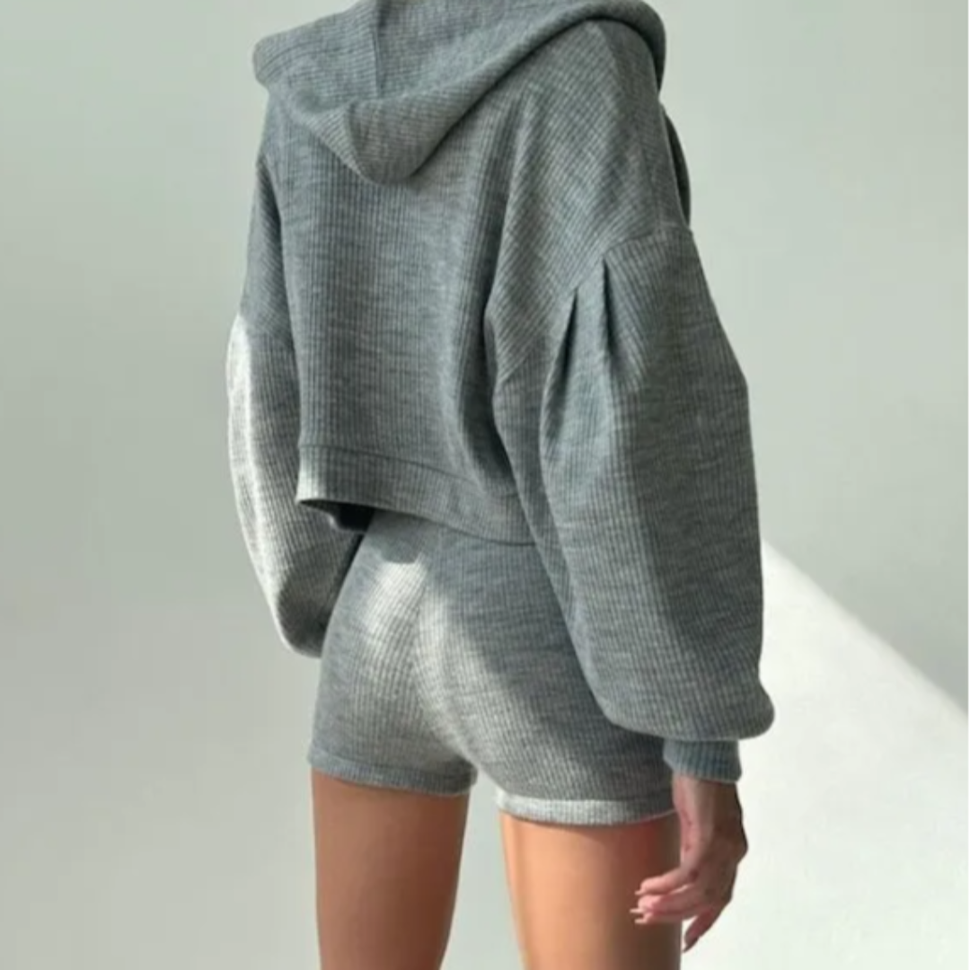 Alo Yoga Serenity Bra, High-Waist Biker Shorts and Zip Hoodie Set