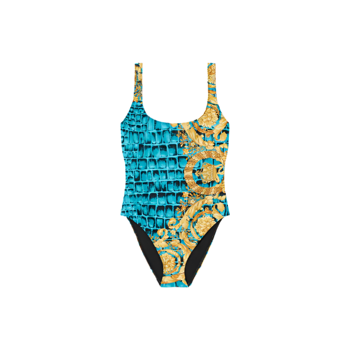 Versace Underwear Blue & Yellow Barrocodile Swimsuit