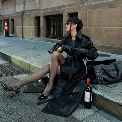 leather coat high-end waist slimming windbreake