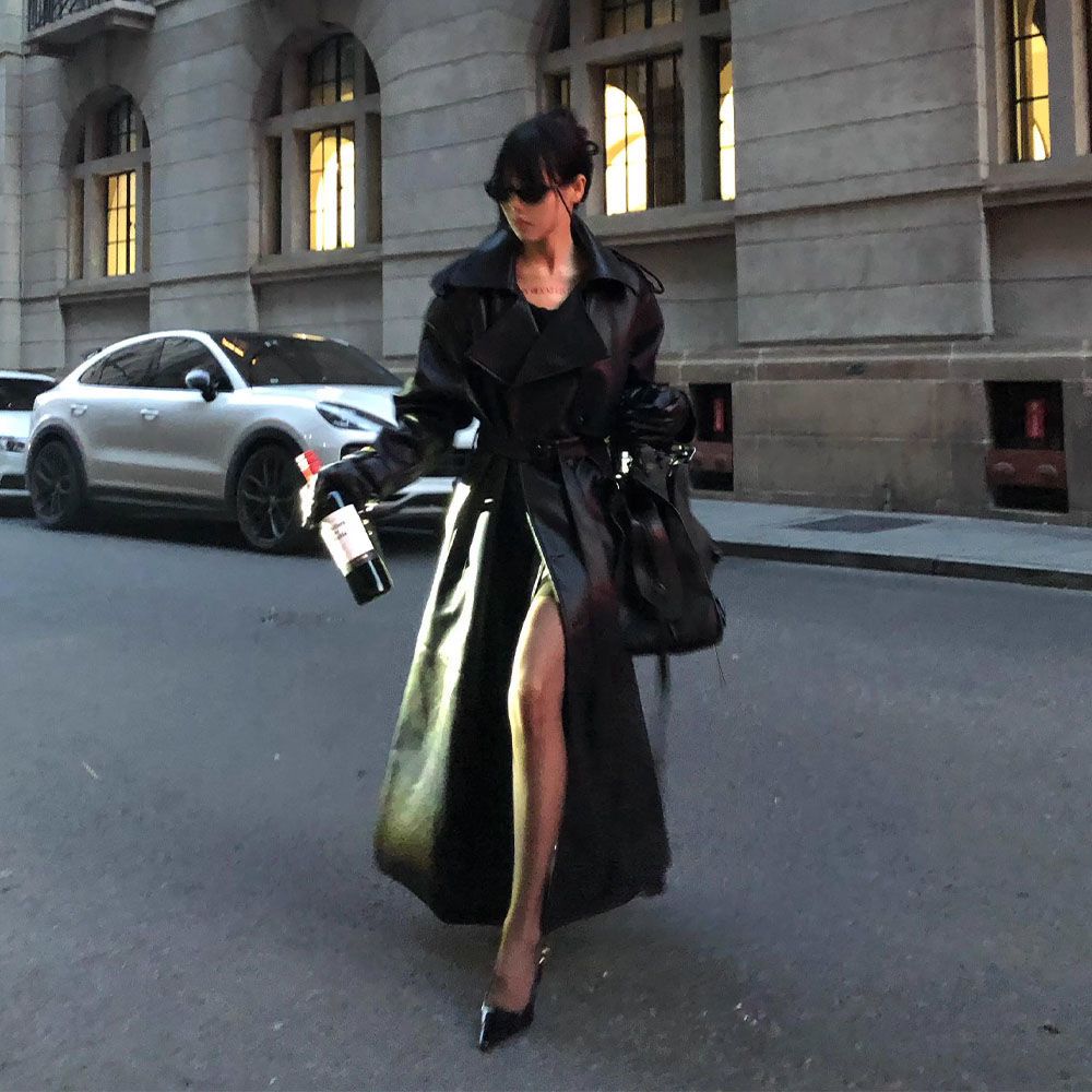 Waist-Slimming Leather Trench Coat