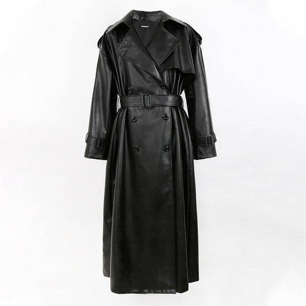 Black Oversize leather trench coat